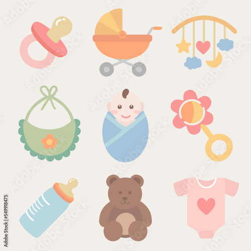 아기와 육아물품, 장난감 일러스트 벡터 아이콘 세트