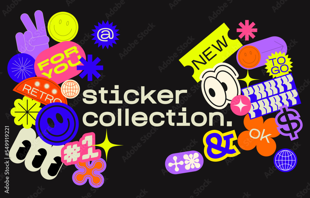 Collection of various patches, labels, tags, stickers, stamps for shopping. Black Friday, discounts, new collection. Vector set, trendy promo labels