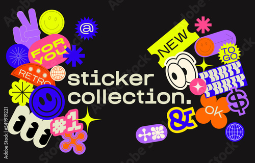 Collection of various patches, labels, tags, stickers, stamps for shopping. Black Friday, discounts, new collection. Vector set, trendy promo labels photo