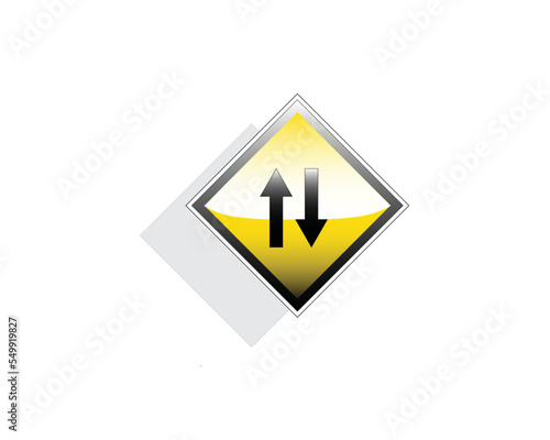 This yellow vector with two arrows in opposite directions serves to warn road users to be careful of potential hazards when crossing two-way traffic lanes without separators. Free Download This yellow vector with two arrows in opposite directions serves to warn road users to be careful of potential hazards when crossing two-way traffic lanes without separators. - GFXLoad