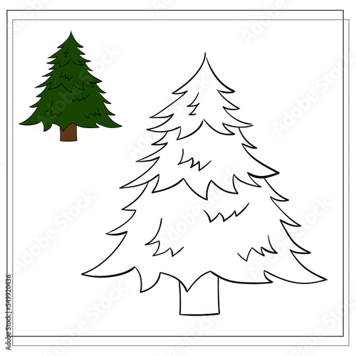 Coloring book for children. Cartoon Christmas Tree