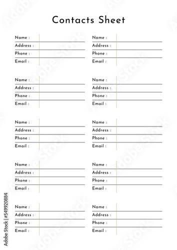 Contacts Sheet