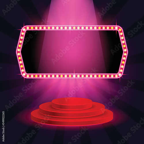 Podium Stage with Cinema and Pink Spotlight