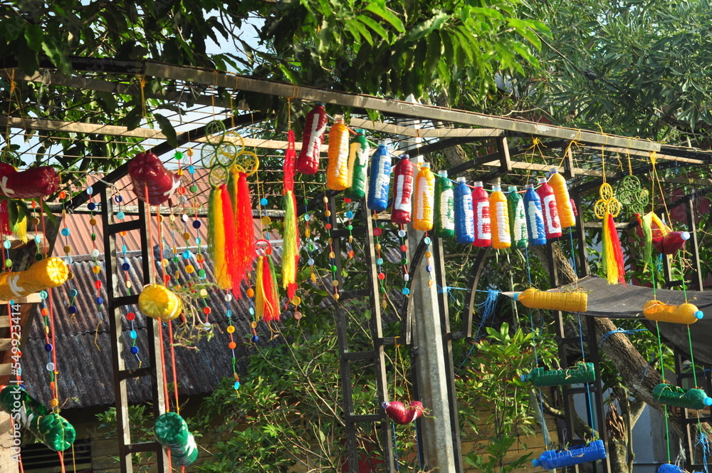 Banjarmasin, Indonesia - November, 01, 2022 The colorful rainbow houses in Kampung Pelangi in Banjarbaru in South Kalimantan Indonesia Banjarmasin, Indonesia - November, 01, 2022 The colorful rainbow houses in Kampung Pelangi in Banjarbaru in South Kalimantan Indonesia