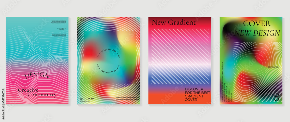 Vibrant colorful gradient background vector. Trendy colorful gradient abstract shape blurred background with line art. Design illustration for cover, wallpaper, poster, business, card, banner. 