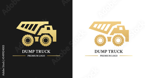 Dump truck logo or Mine Car logo isolated on white background. Elegant Dump truck logo on white background, perfect for illustration related to mining content. Like for tin mining icons, or gold mine.