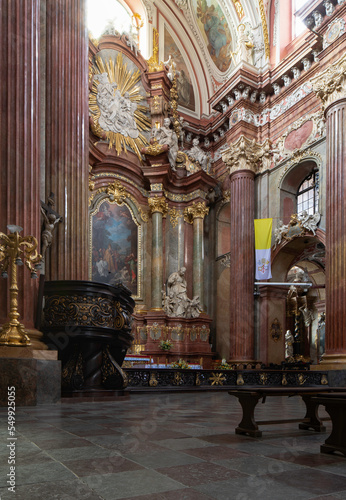 Baroque interior of the Parish Church "Poznanska Fara". Detail. Poznan, Poland.