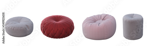soft pouf isolate on a transparent background, interior furniture, 3D illustration, cg render photo
