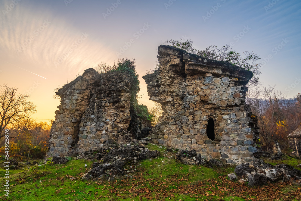 Ruins of the ancient Albanian complex of seven churches date back to the 4th-5th century. Gakh region of Azerbaijan