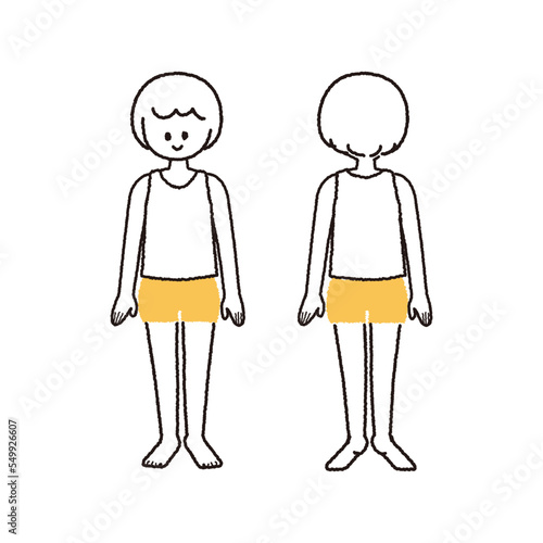 中性的な子の全身 正面と後ろ姿