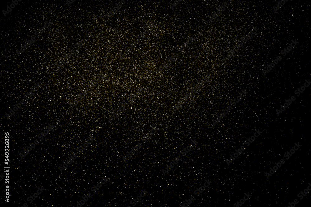 Gold Glitter Texture Isolated on Black Background. Golden stardust. Amber Particles Color. Sparkles Rain. Vector Illustration, Eps 10.