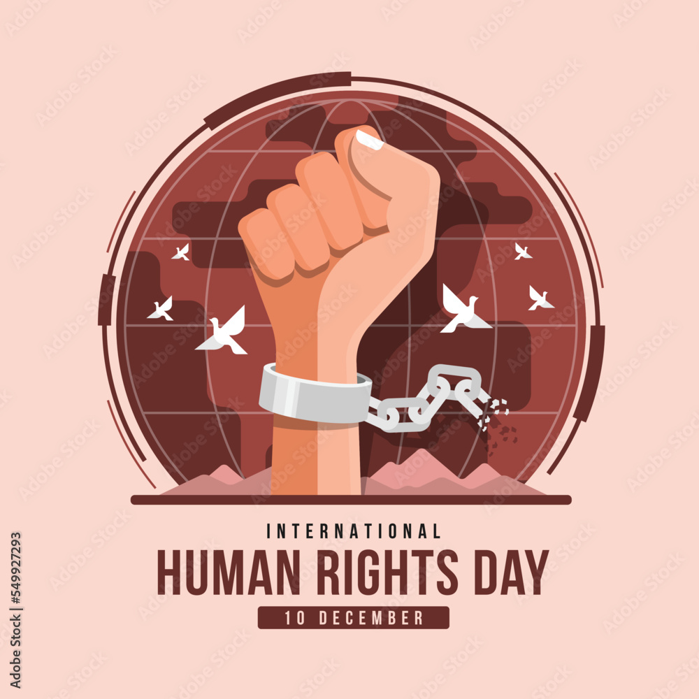 Human Rights Day - Hands raised and chains broken and white bird flying ...