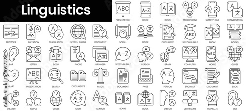 Set of outline linguistics icons. Minimalist thin linear web icon set. vector illustration. photo