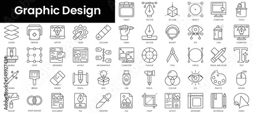 Set of outline graphic design icons. Minimalist thin linear web icon set. vector illustration.