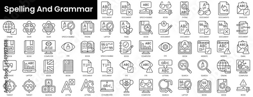 Set of outline spelling and grammar icons. Minimalist thin linear web icon set. vector illustration. photo