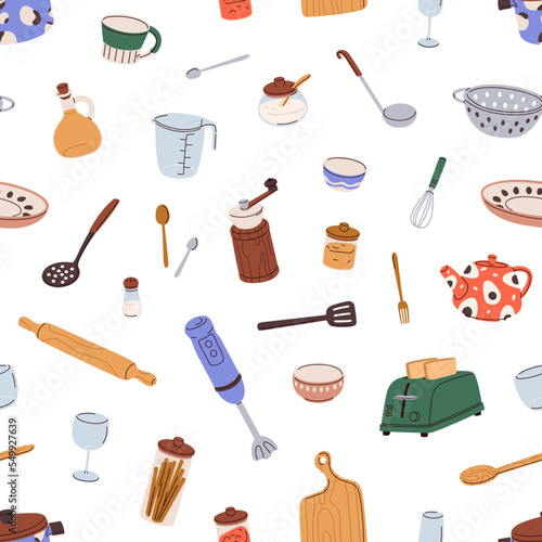 Kitchen utensils pattern. Seamless background design, kitchenware and cutlery...