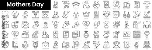 Set of outline mothers day icons. Minimalist thin linear web icon set. vector illustration.