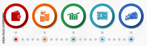 Money vector icon set, business flat design buttons, banking infographic template