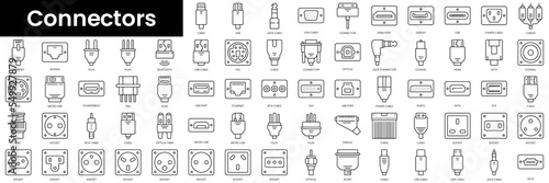 Set of outline connectors icons. Minimalist thin linear web icon set. vector illustration.