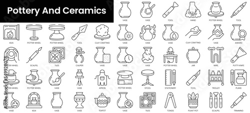 Set of outline pottery and ceramics icons. Minimalist thin linear web icon set. vector illustration.