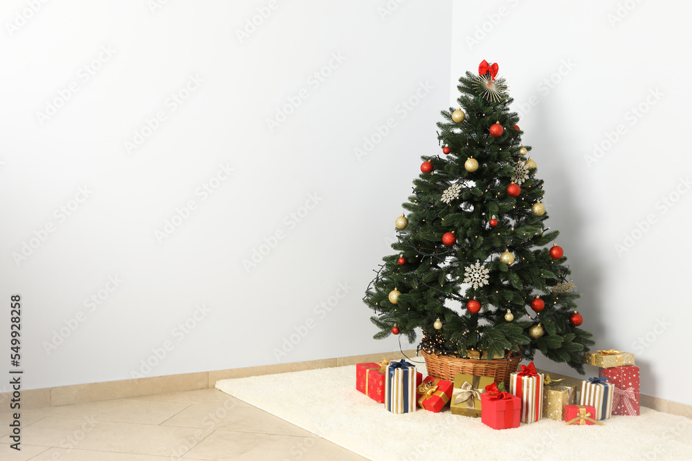Concept of Happy New Year, Christmas tree with gifts Concept of Happy New Year, Christmas tree with gifts