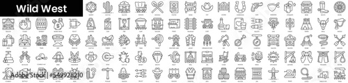 Set of outline wild west icons. Minimalist thin linear web icon set. vector illustration.