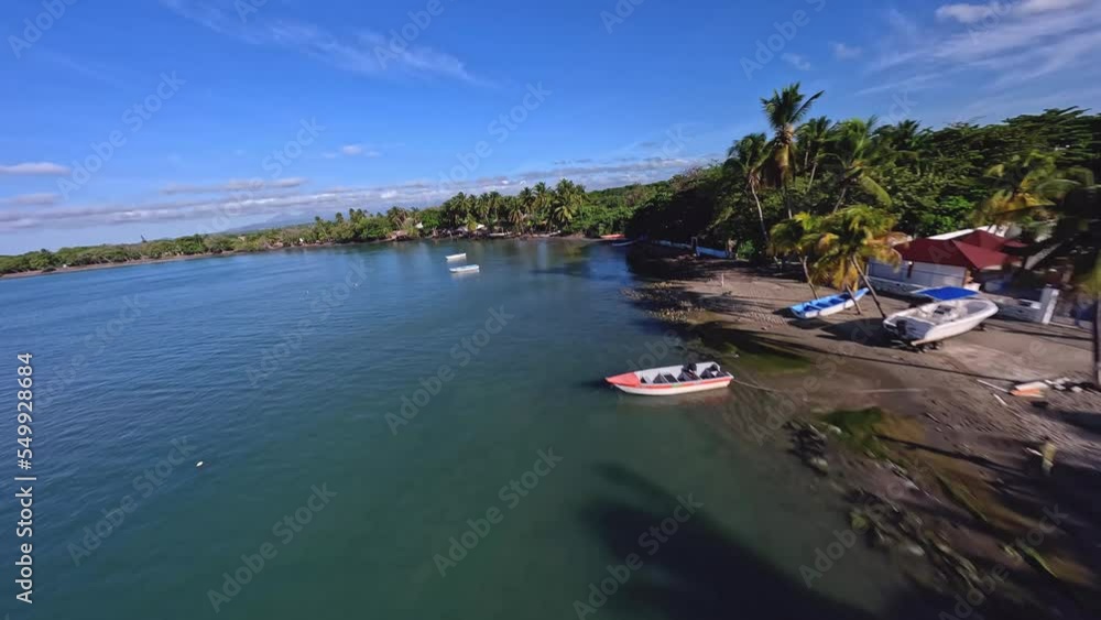 Aerial drone over Palenque beach, San Cristobal in Dominican Republic. FPV Aerial drone over Palenque beach, San Cristobal in Dominican Republic. FPV