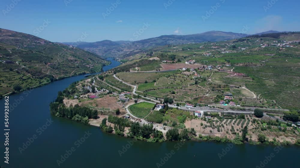 Douro river bend in countryside Vale de Mendíz rural valley, Portugal Douro river bend in countryside Vale de Mendíz rural valley, Portugal