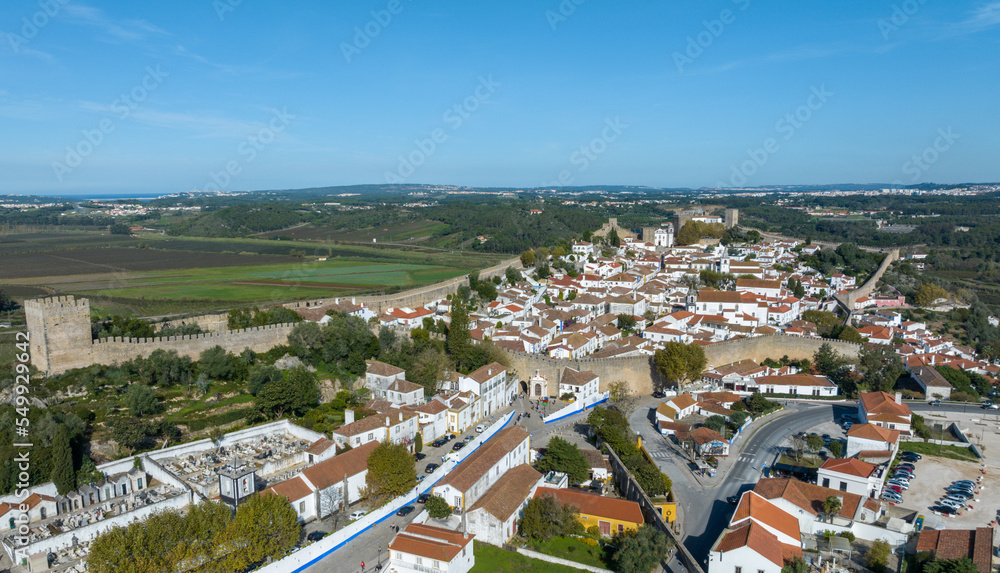 Obidos Town in Portugal. It is located on a hilltop, encircled by a fortified wall. Famous Place.