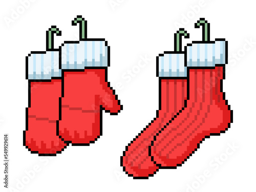 pixel art santa glove sock