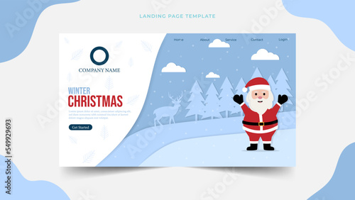 paper cut design for winter Christmas with santa claus Landing page template,simple web page design concept layout for website etc