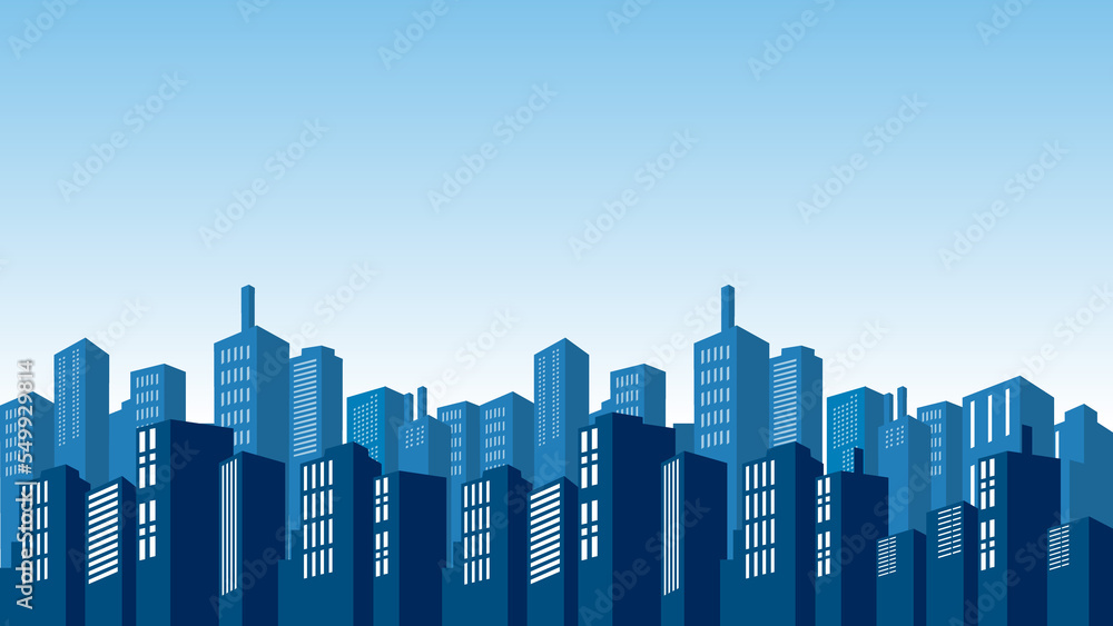 Silhouette of a city in the morning with many buildings and offices