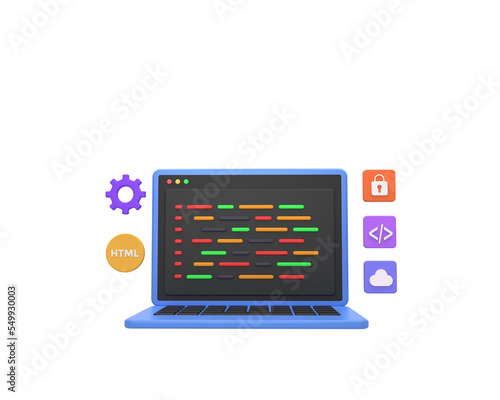 3D Render web development or software development or web design coding and programming with syntax code