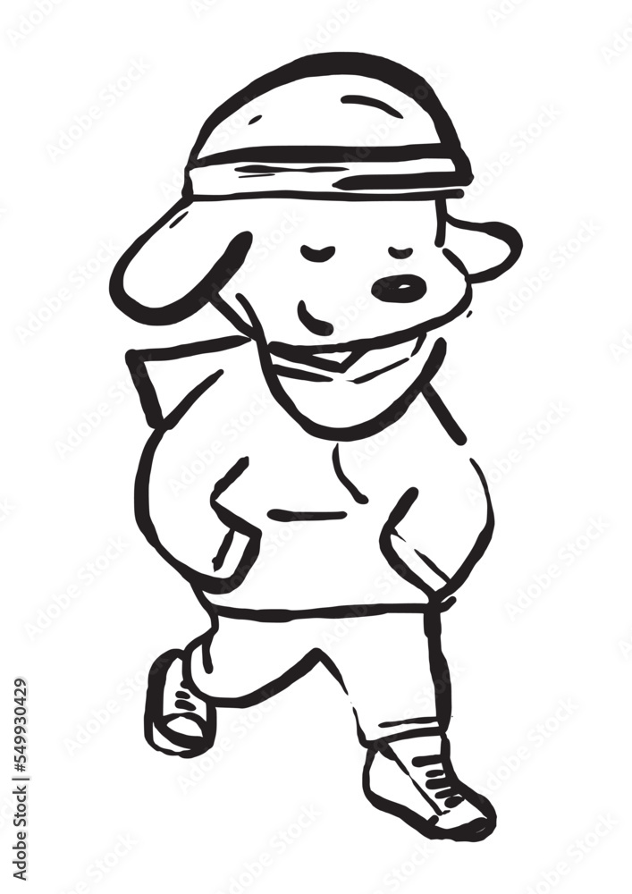cool dog urban street fashion , with outline brush doodle with white background cool dog urban street fashion , with outline brush doodle with white background
