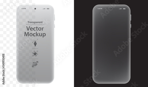Mobile Phone Vector Mockup Design. Smartphone screens with black, white, transparent backgrounds.