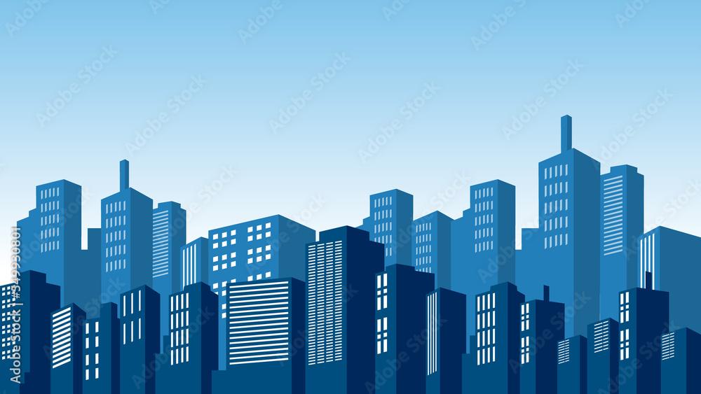 Silhouette background with city buildings many malls