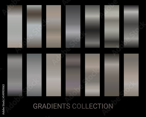 Neutral gradients set vector. Bronze gradients color collection of metal beige vector colors. Color set. Neutral palette abstract background. Chrome polish texture effect design. Still, iron aluminium