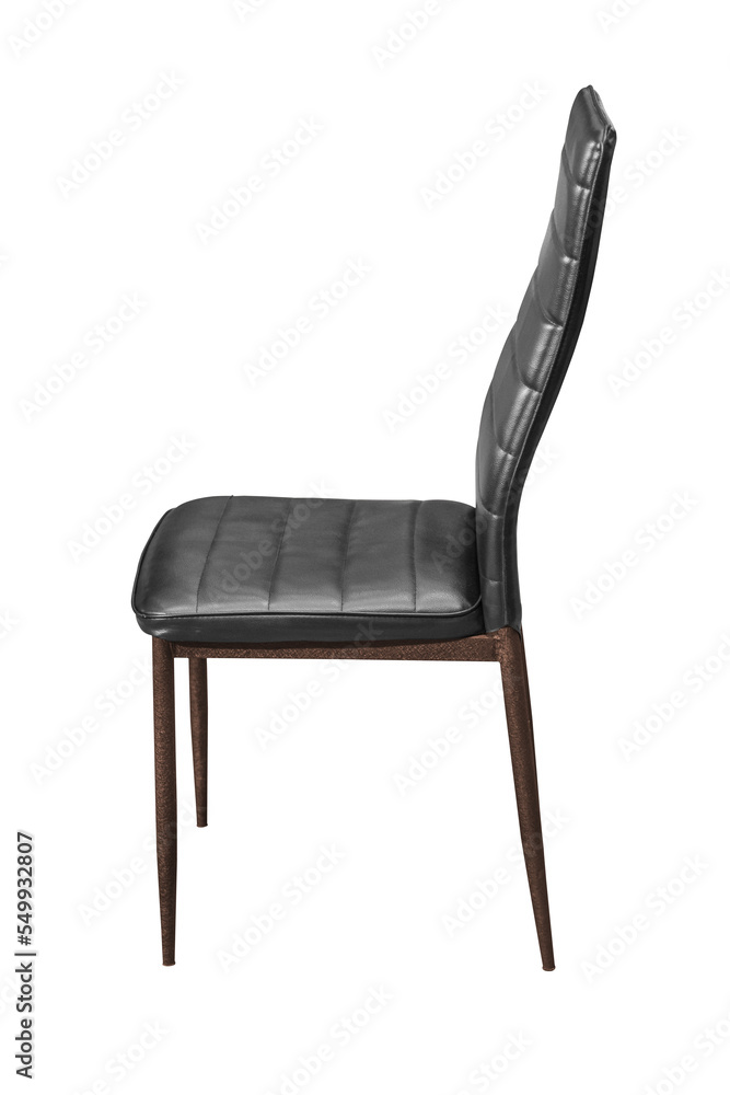 Chair steel legs with black leather cushion. Chair steel legs with black leather cushion.