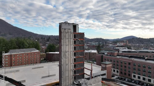 Appalachian State University construction aerial upward shot, Boone North Carolina photo