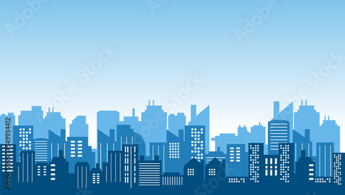 Illustration of the city in the morning with many buildings