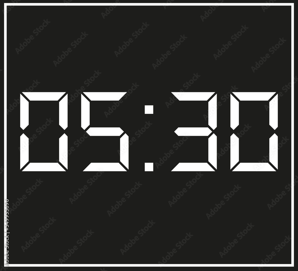 05:30 Digital clock showing time. Simple black and white vector with ...