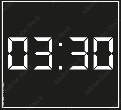 03:30 Digital clock showing time. Simple black and white vector with time stamp for appointments and taskst