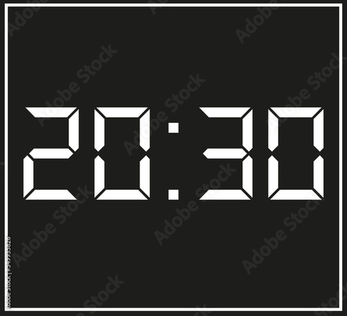 20:30 Digital clock showing time. Simple black and white vector with time stamp for appointments and taskst
