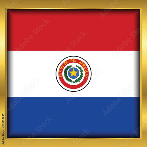  Paraguay Flag,Paraguay flag golden square button,Vector illustration eps10.	