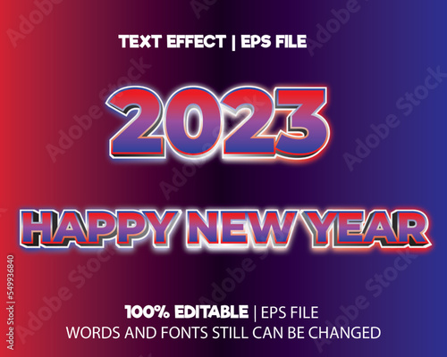 text effect editable vector eps file red blue police lights theme happy new year 2023