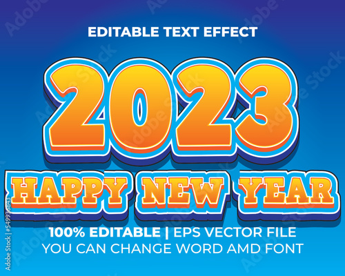 happy new year 2023 text effect editable vector eps file yellow blue fun start caption text