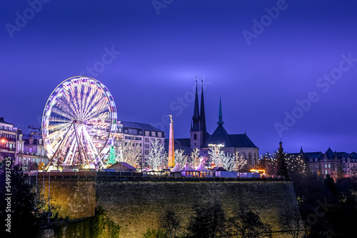 Photography Luxembourg ville marché Noel fete illumination eclairage nuit soir Cathedrale