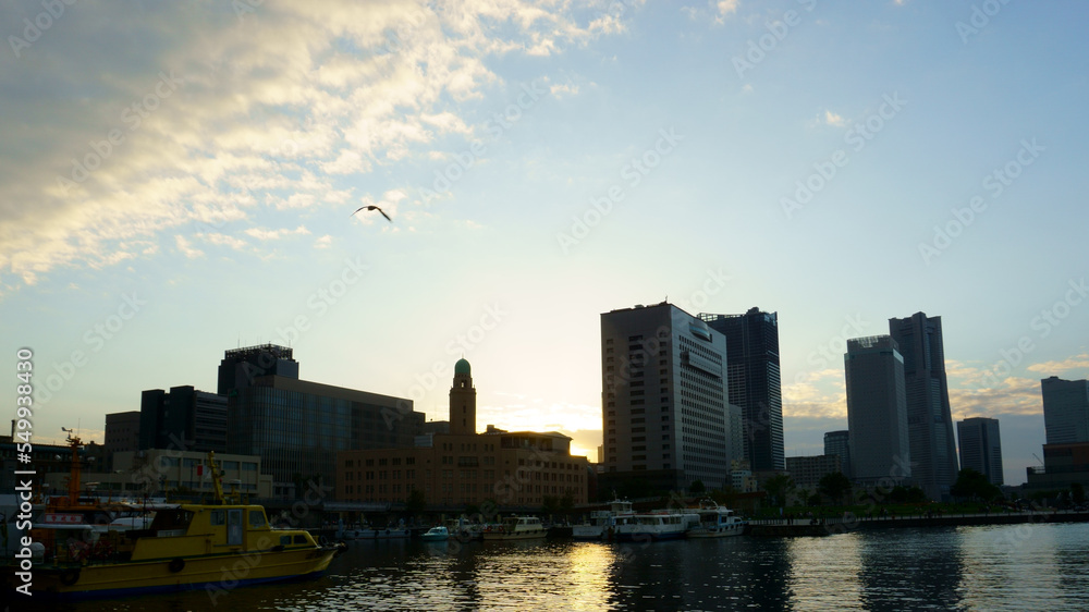Japan, Kanagawa Prefecture. Evening time at the port of Yokohama
