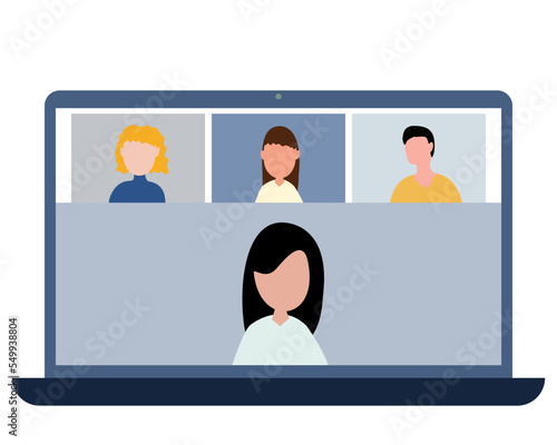 people meeting online video cell with computer notebook, work from home concept.	
