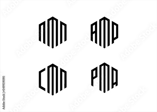set hexagon letter logo design